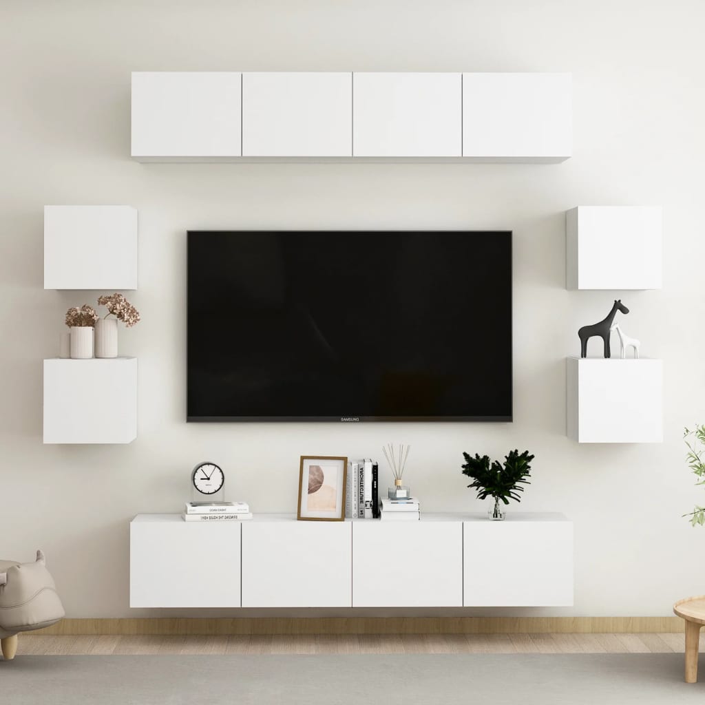 Levně vidaXL 8dílný set TV skříněk bílý dřevotříska
