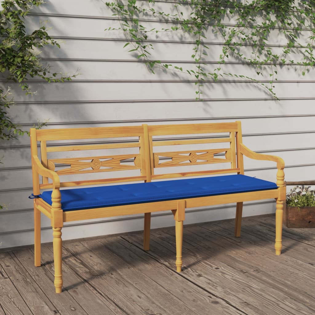 vidaXL Lavice Batavia s královsky modrou poduškou 150 cm masivní teak