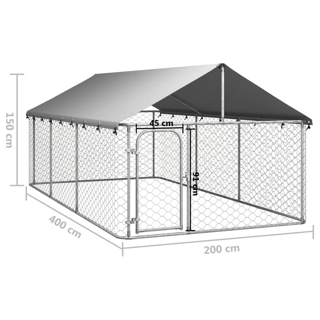 vidaXL Venkovní psí kotec se střechou 400 x 200 x 150 cm