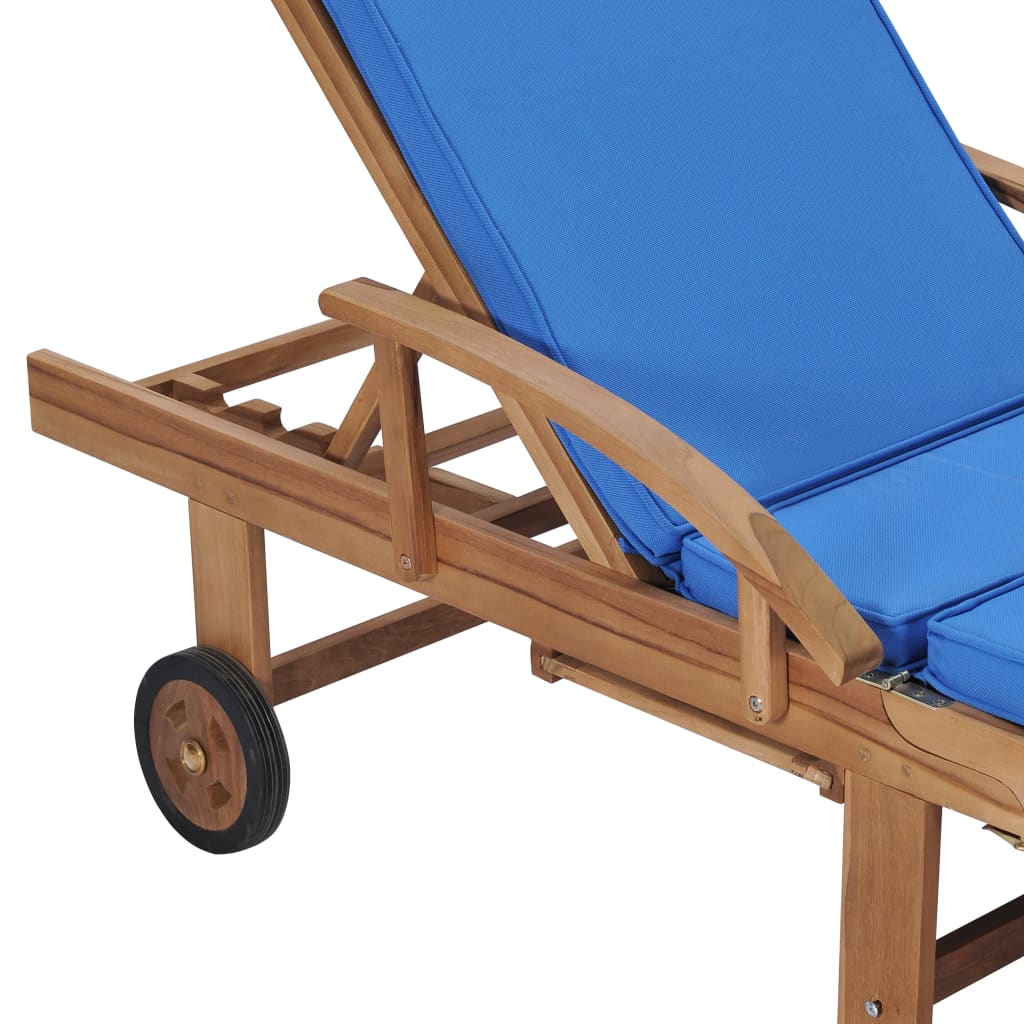 vidaXL Zahradní lehátka s poduškami 2 ks masivní teak modrá