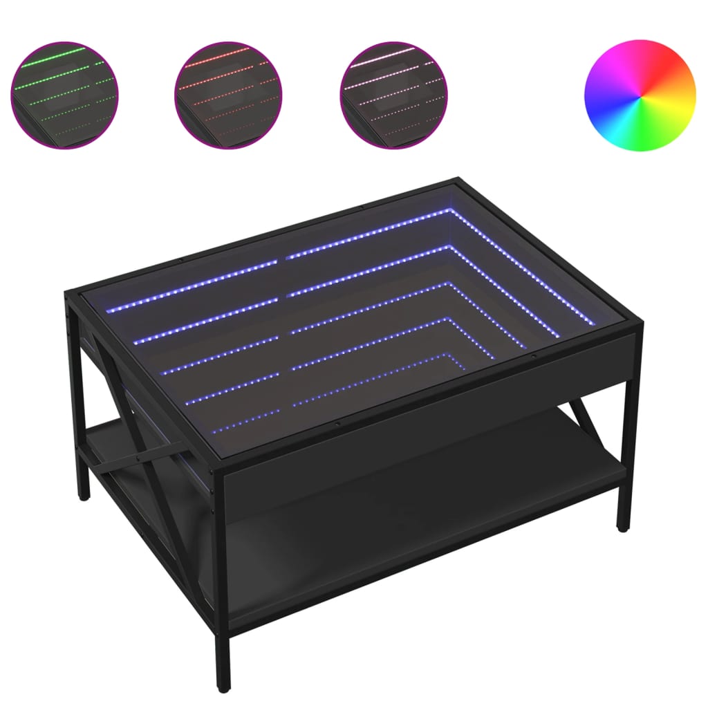 vidaXL Konferenční stolek s Infinity LED černý 70 x 50 x 38 cm