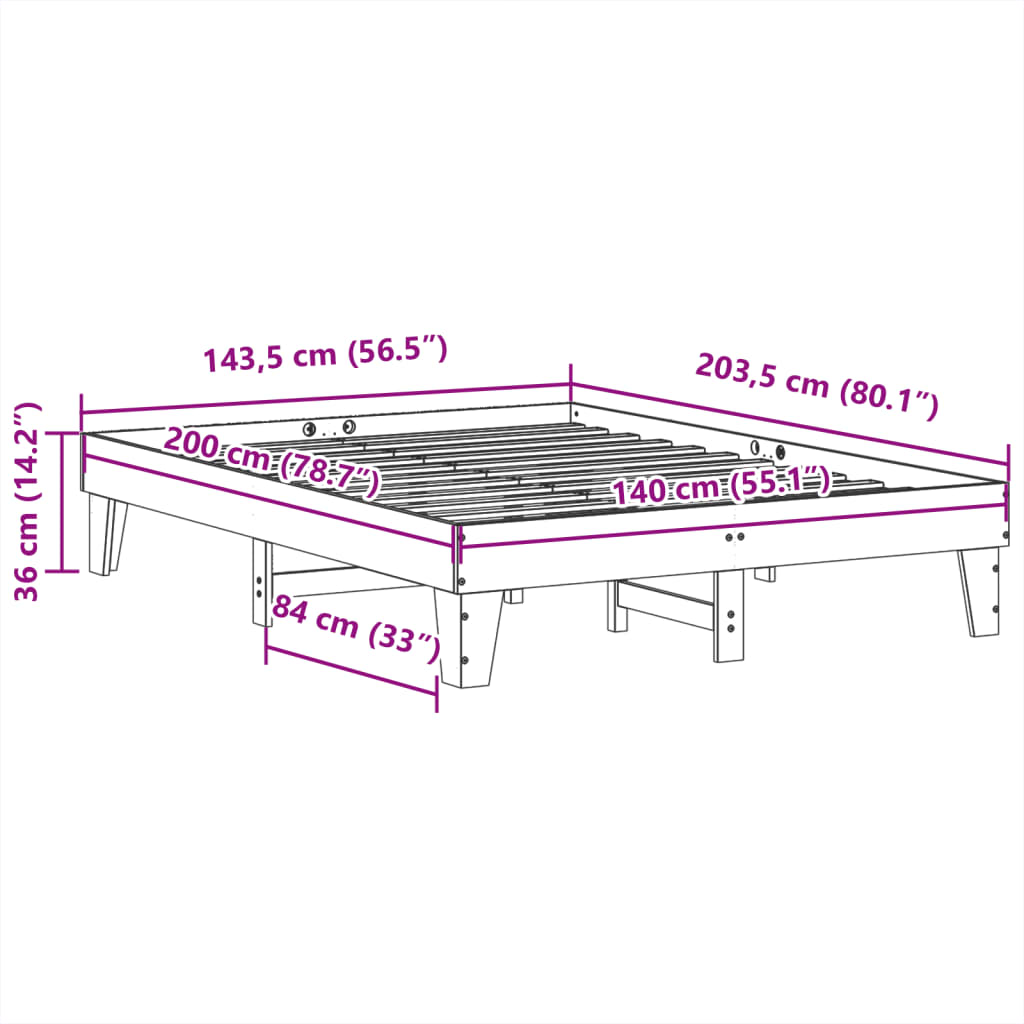 vidaXL Postel bez matrace bílá 140 x 200 cm masivní borovice
