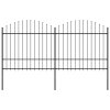 vidaXL Zahradní plot s kopím nahoře ocelový 359 x 175 cm černý