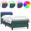 vidaXL Box spring postel s matrací a LED tmavě zelená 80x220 cm samet