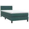 vidaXL Box spring postel s matrací a LED tmavě zelená 80x220 cm samet