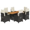 vidaXL 7dílný zahradní jídelní set s poduškami černý polyratan