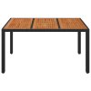 vidaXL Zahradní stůl s dřevěnou deskou černý 150x90x75 cm polyratan