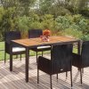 vidaXL Zahradní stůl s dřevěnou deskou černý 150x90x75 cm polyratan