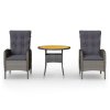 vidaXL 3dílný zahradní bistro set polyratan šedý