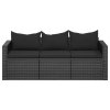 vidaXL 3místná zahradní pohovka s poduškami černá polyratan