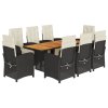 vidaXL 9dílný zahradní jídelní set s poduškami černý polyratan