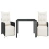 vidaXL 3dílný zahradní bistro set s poduškami černý polyratan