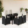 vidaXL 7dílný zahradní bistro set s poduškami černý polyratan