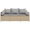 vidaXL Zahradní pohovka s poduškami 3místná béžová polyratan