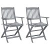 vidaXL Skládací zahradní židle s poduškami 2 ks masivní akáciové dřevo
