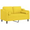 vidaXL 2místná pohovka s polštáři světle žlutá 120 cm textil