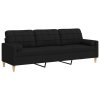 vidaXL 3místná pohovka s polštáři černá 210 cm textil