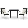 vidaXL 3dílný zahradní jídelní set s poduškami černý polyratan