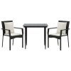 vidaXL 3dílný zahradní jídelní set s poduškami černý polyratan