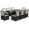 vidaXL 9dílný zahradní jídelní set s poduškami černý polyratan