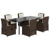 vidaXL 7dílný zahradní jídelní set s poduškami hnědý polyratan