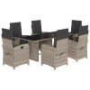 vidaXL 7dílný zahradní jídelní set s poduškami světle šedý polyratan