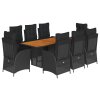 vidaXL 9dílný zahradní jídelní set s poduškami černý polyratan