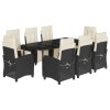 vidaXL 9dílný zahradní jídelní set s poduškami černý polyratan