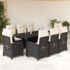 vidaXL 9dílný zahradní jídelní set s poduškami černý polyratan