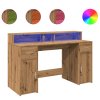 vidaXL Psací stůl s LED dub artisan 140 x 55 x 91 cm kompozitní dřevo