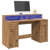 vidaXL Psací stůl s LED dub artisan 140 x 55 x 91 cm kompozitní dřevo
