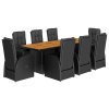 vidaXL 9dílný zahradní jídelní set s poduškami černý polyratan
