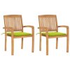 vidaXL Zahradní židle 2 ks jasně zelené podušky masivní teakové dřevo