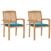 vidaXL Zahradní židle 2 ks s modrými poduškami masivní teak