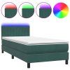vidaXL Box spring postel s matrací a LED tmavě zelená 80x220 cm samet