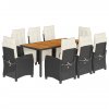 vidaXL 9dílný zahradní jídelní set s poduškami černý polyratan