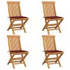 vidaXL Zahradní židle s vínovými poduškami 4 ks masivní teak