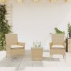 vidaXL 3dílný bistro set s poduškami béžový polyratan a sklo