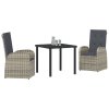 vidaXL Zahradní jídelní souprava s polštářem 3 pcs Šedá polyratan