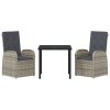 vidaXL Zahradní jídelní souprava s polštářem 3 pcs Šedá polyratan