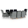 vidaXL 9dílný zahradní jídelní set s poduškami polyratan světle šedý