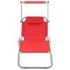 vidaXL Skládací zahradní lehátko se stříškou a kolečky ocel červené