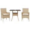 vidaXL 3dílný zahradní jídelní set s poduškami béžový polyratan a sklo