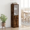 vidaXL Highboard se skleněnými dvířky kouřový dub 35 x 37 x 142 cm