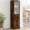 vidaXL Highboard se skleněnými dvířky kouřový dub 35 x 37 x 142 cm