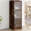 vidaXL Highboard se skleněnými dvířky kouřový dub 35 x 37 x 109 cm