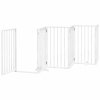 vidaXL Psí branka s dvířky, skládací, 6 panelů, bílá, 300 cm, topolové dřevo