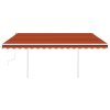 vidaXL Ručně zatahovací markýza se sloupky 4,5 x 3 m oranžovo-hnědá