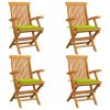 vidaXL Zahradní židle s jasně zelenými poduškami 4 ks masivní teak
