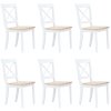 vidaXL Jídelní židle 6 ks bílé a světlé dřevo masivní kaučukovník